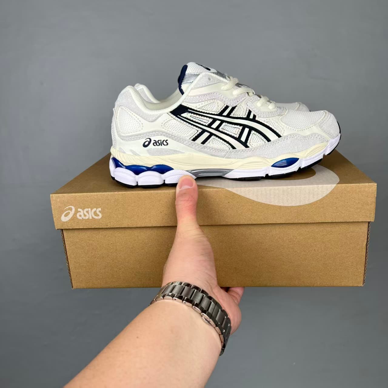 GEL_NYC Pure Original Nouveau Style Chaussures de course basses bleues en maille patchwork résistante à l'usure, respirantes et amortissantes.