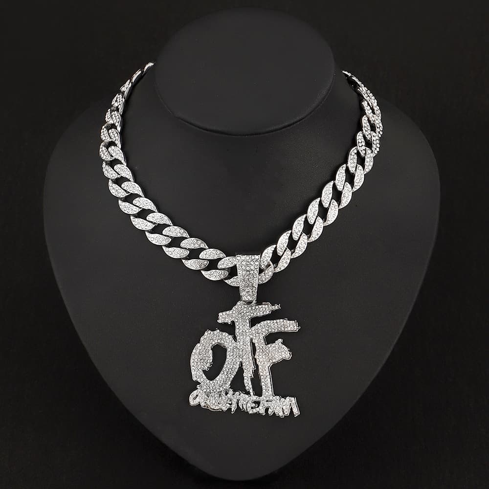 Unisex Jewelry Fashion Luxury Hip Hop Style Full Diamond OTF Letter Alloy Nightclub Disco Cool Unisex Pendant Necklace