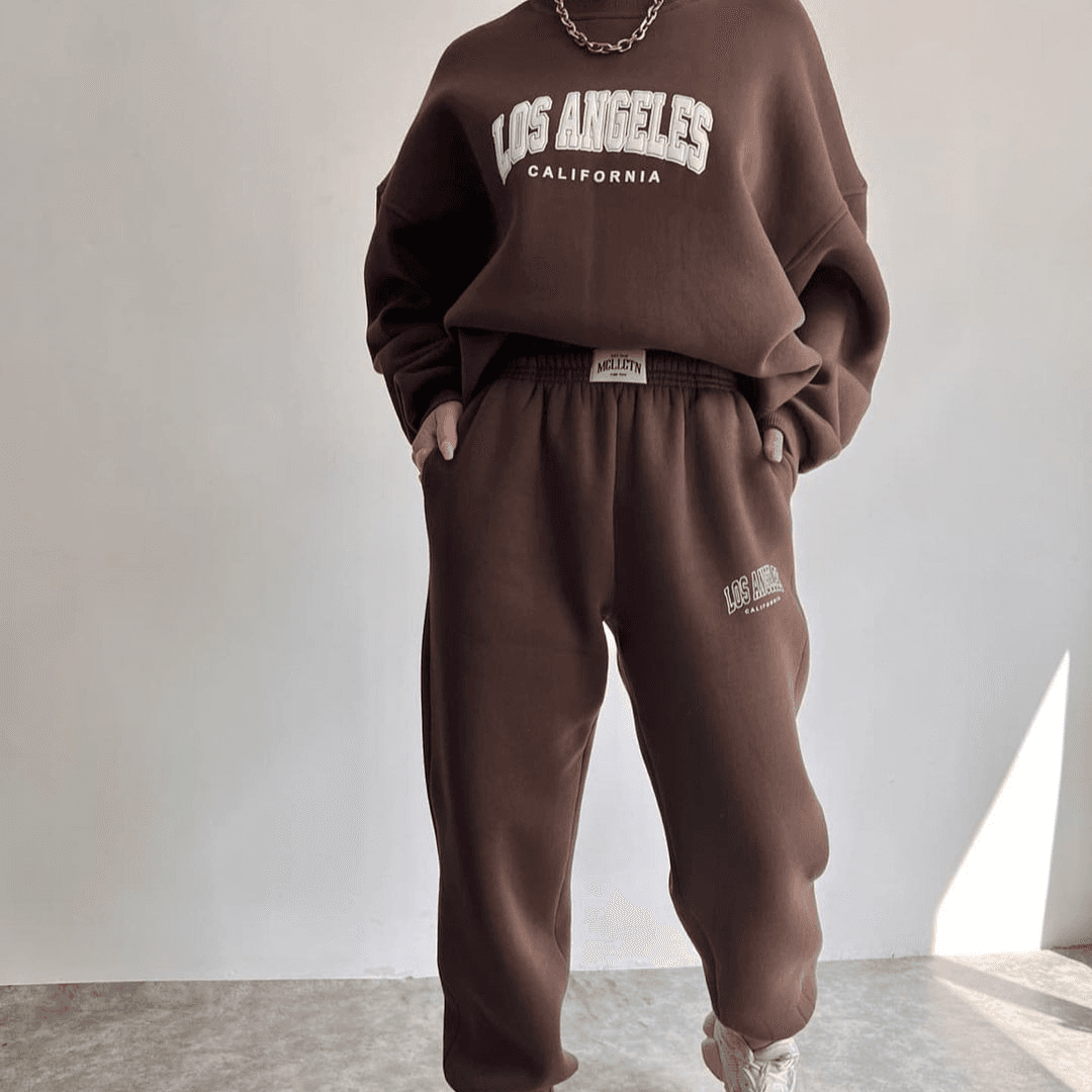 Women's Clothing casual fashion printed thickened suit plus velvet sweatshirt long sleeved pants suit