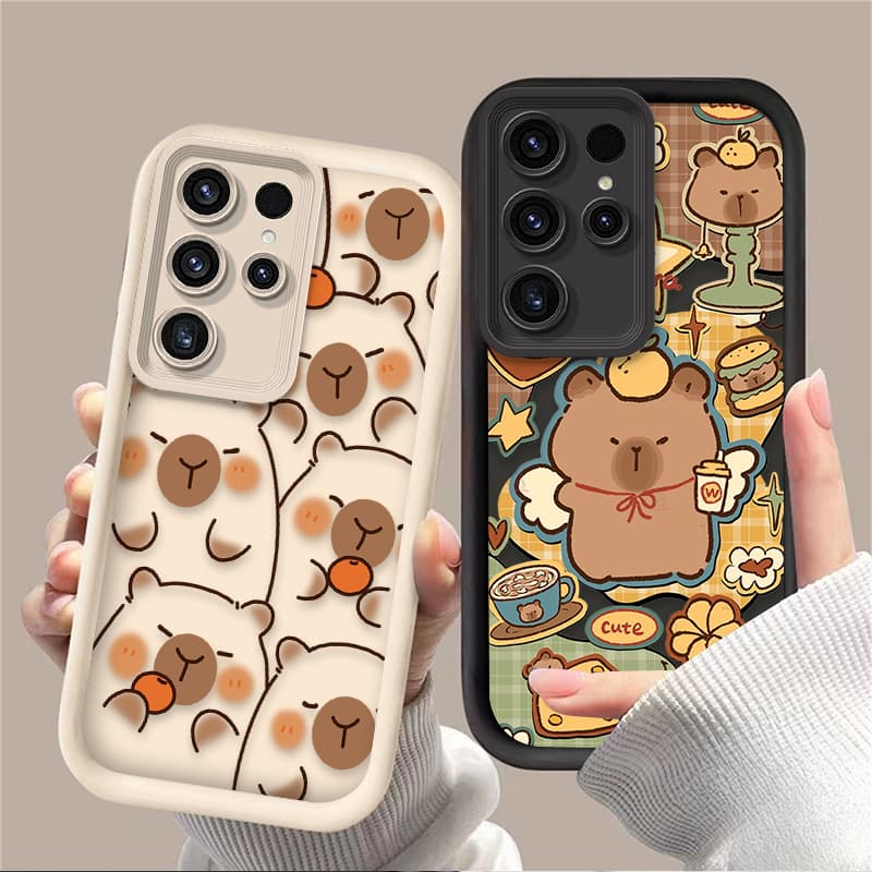 Cute Cartoon Brown Capybara Matte Case for Samsung Galaxy S24 S25 S23 Ultra S22 S21 Plus FE 5G A34 A54 A14 A73 A53 A33 5G Cover