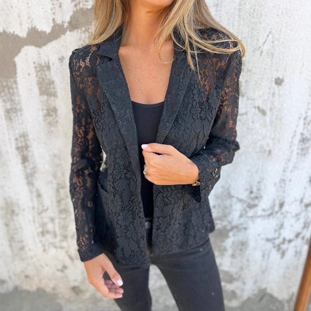 Women's Clothing Spring And Summer New Fashion Casual Pure Color Lace Shirt Suit