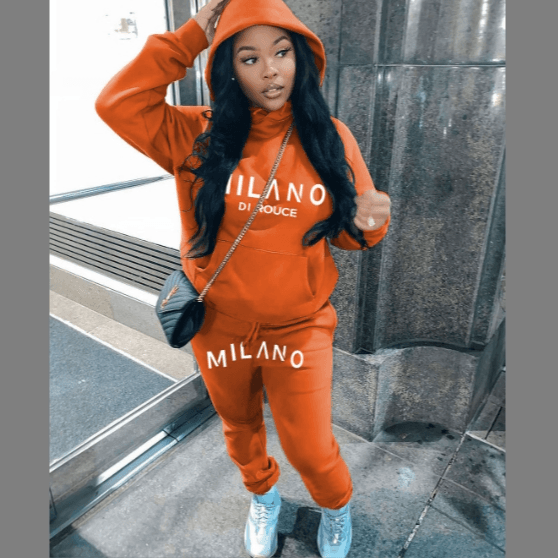 Women's Fleece Hoodie Two-piece Hoodie Casual Printed Sports Set