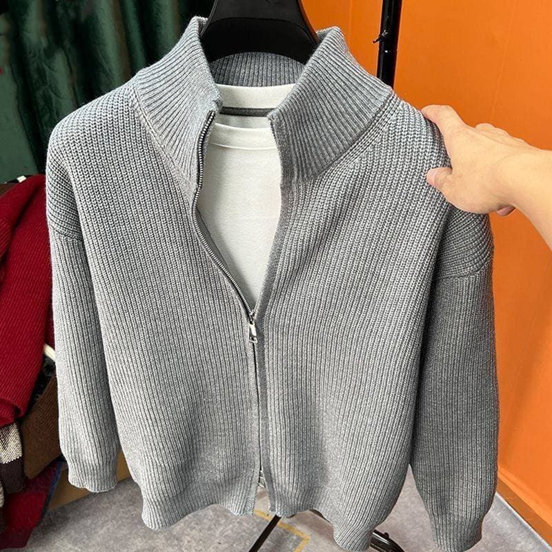 Men's Clothing Cardigan Solid Color Zipper Sweater Versatile Knitted Sweater Autumn And Winter Slim Jacket Collar Half High Outer Wear