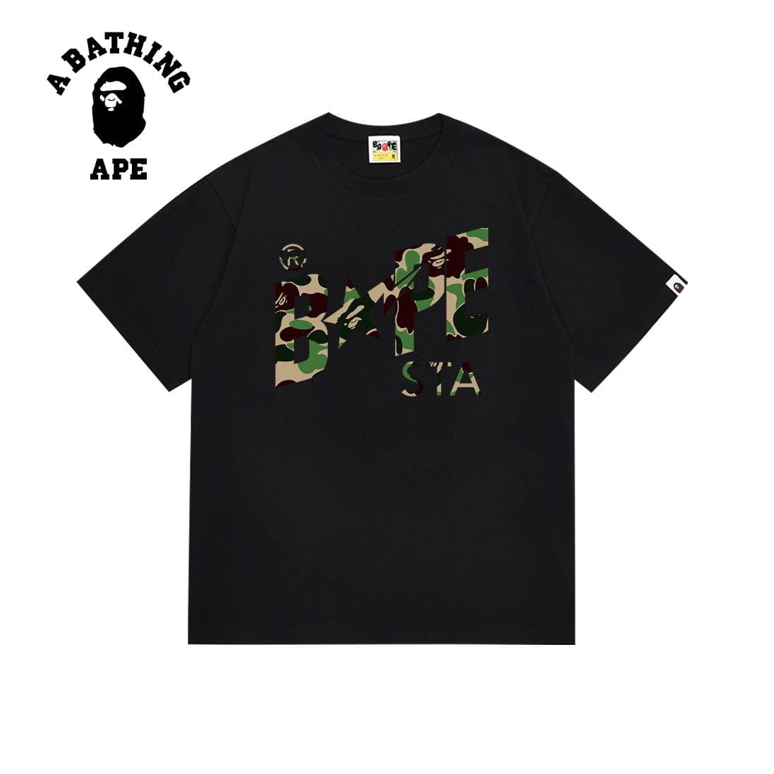 A BATHING APE BAPE-Camouflage Star Logo Letter Print Short-sleeved T-shirt Pure Cotton Fabric