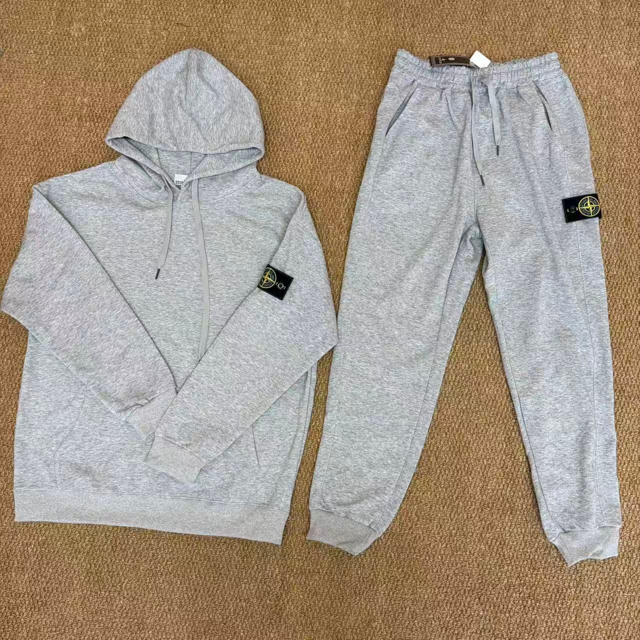 Ensemble de survêtement décontracté à capuche pour homme Stone Island, 2 pièces, sweat-shirt à capuche et pantalon de jogging, en maille douce,