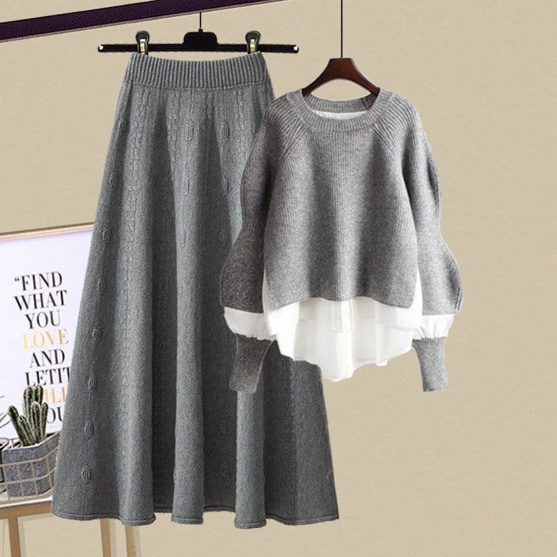 Women's Clothing New Style Fashion Wear Western Style Loose Lazy Style Sweater Slim Skirt Two Piece Suit
