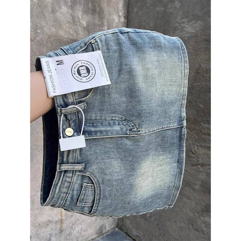 Women's Clothing Large Size Retro Denim Skirt Spring New Style High Waist Elastic Slim Hip Skirt Anti Exposure Short Skirt