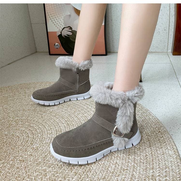 Women's Shoes Winter Snow Boots With Thick Fleece Lining, Low Heel, Round Toe, And Rubber Sole For Casual Comfort And Warmth