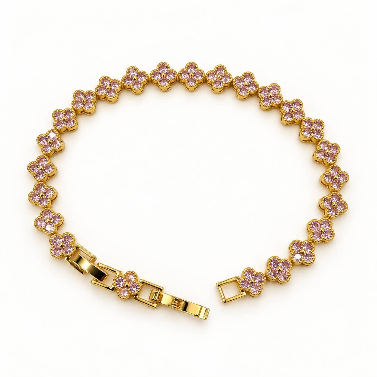 Bracelet trèfle plaqué or pour femme, bracelet trèfle à quatre feuilles en zircone cubique scintillante, bijou élégant pour mariage ou soirée,