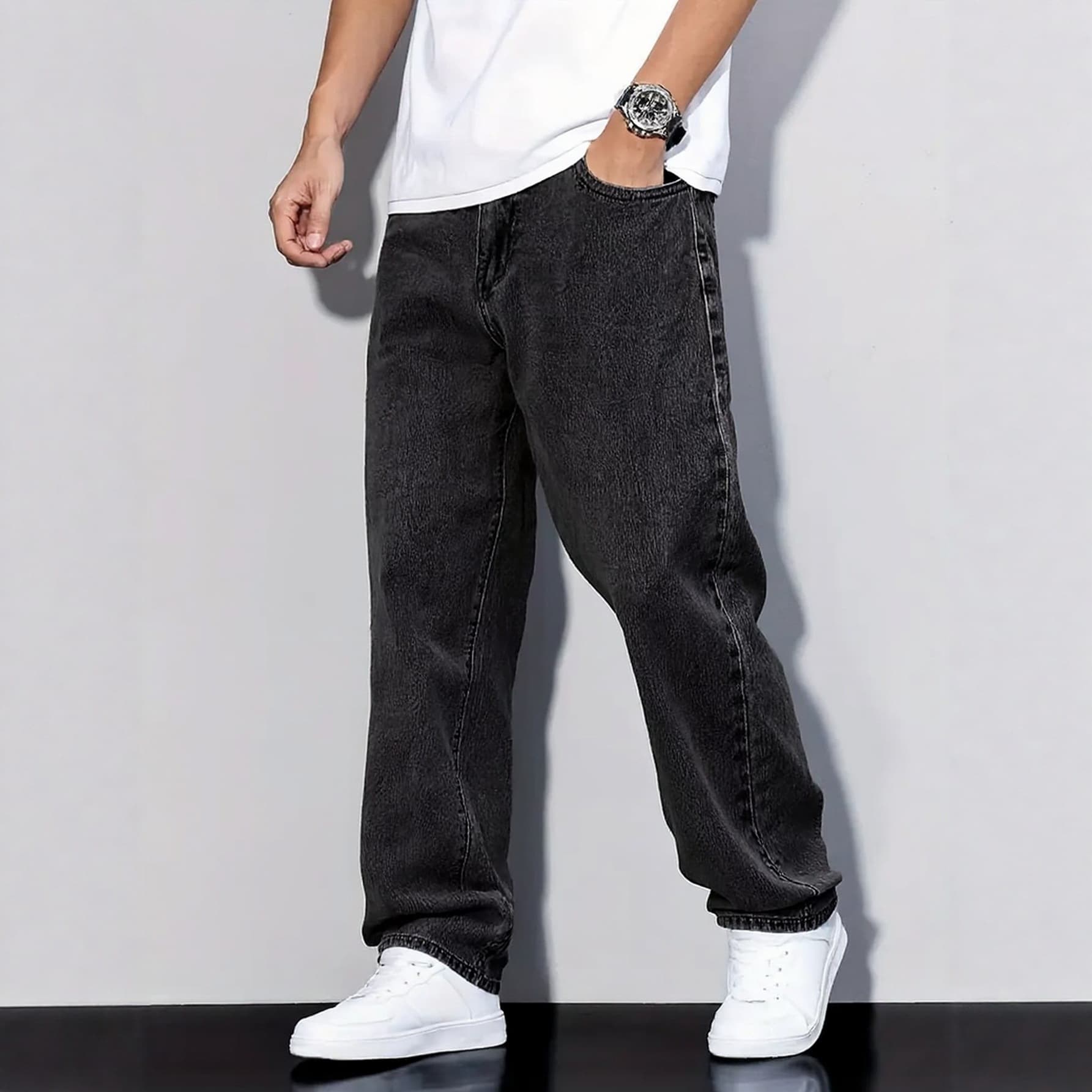 Men's Clothing Men's High Stretch Casual Trousers Loose Fitting Washed Distressed Straight Leg For Formal & Casual