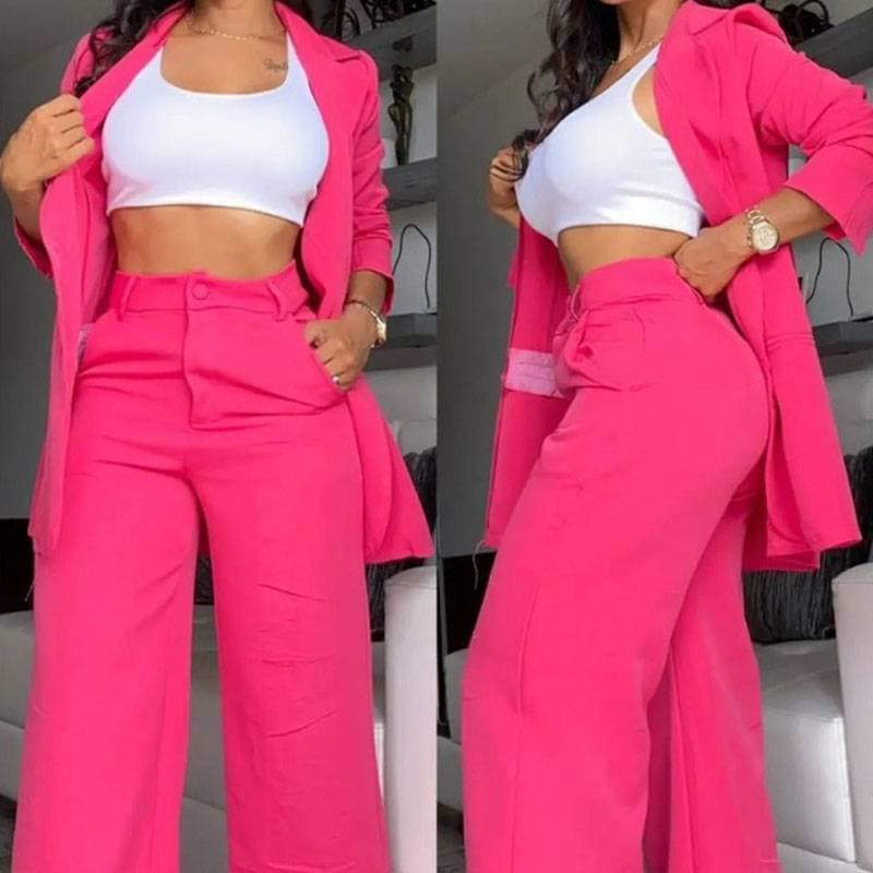 women's clothing, elegant and solid color split sleeve lapel suit with pockets and straight pants suit