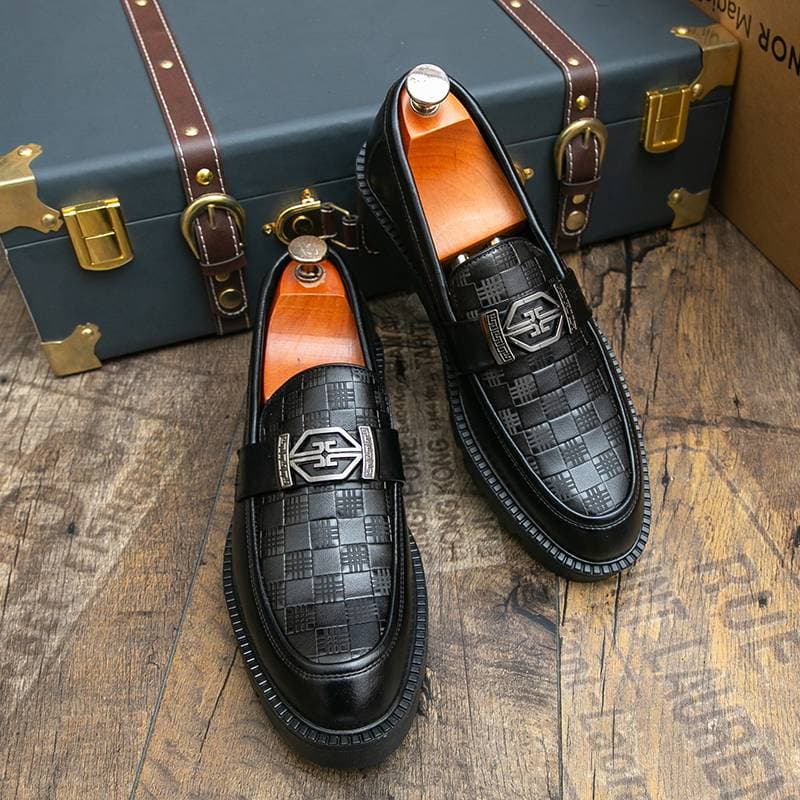 New Fashion Men's Brown Business Casual Loafer Shoes Daily Office Black Buckle Monk Men's Shoes One Foot Cover Banquet Dress Wedding Leather Shoes