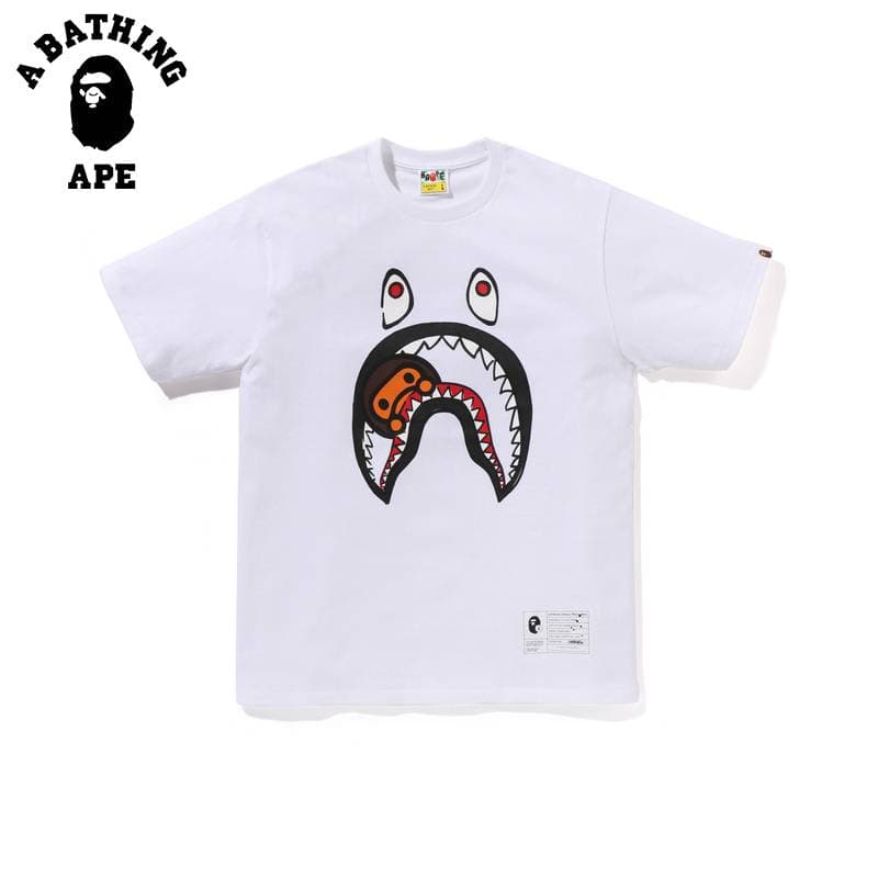 A BATHING APE Cartoon Monkey Shark Print Men's Short Sleeved T-shirt