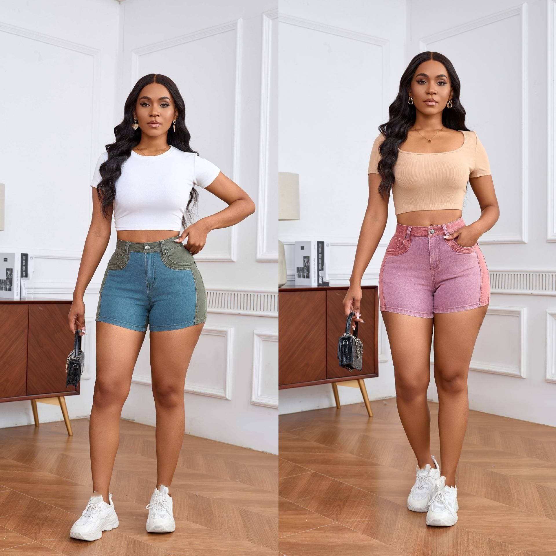 Women's Clothing Elastic Fashion Washed Stitching Hip Lifting Denim Shorts
