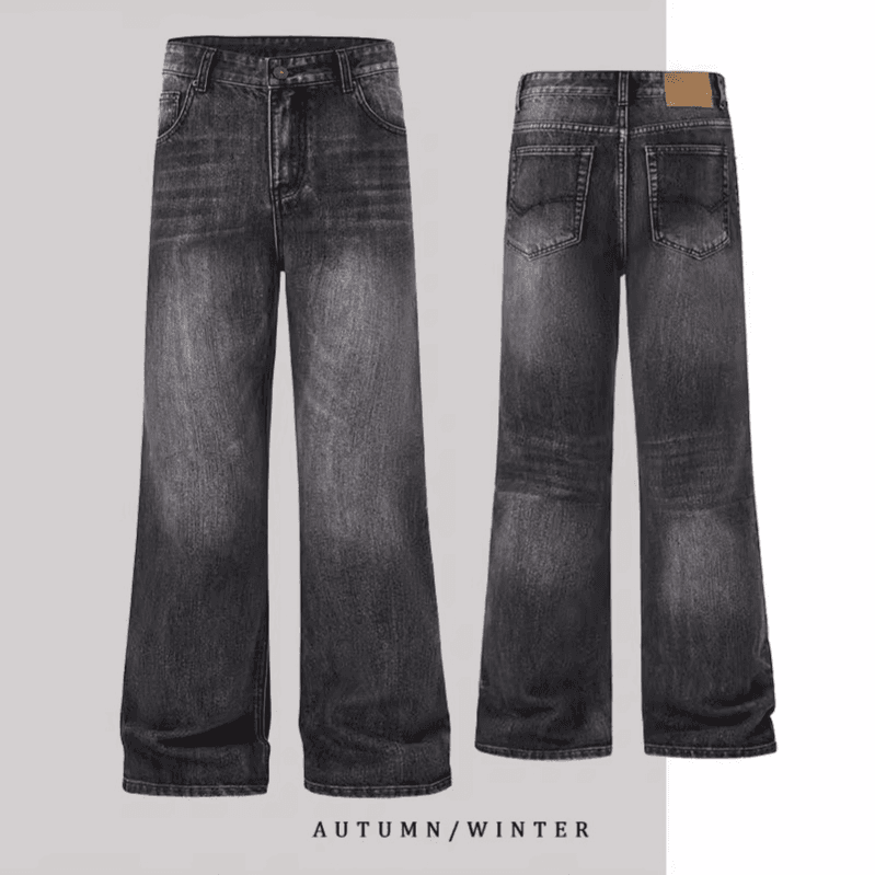 Men's Clothing Wide Leg Jeans With A Sense Of Drop, Street Style, Hip Hop, Loose, Ripped, Whisker Stitched, Daddy Pants