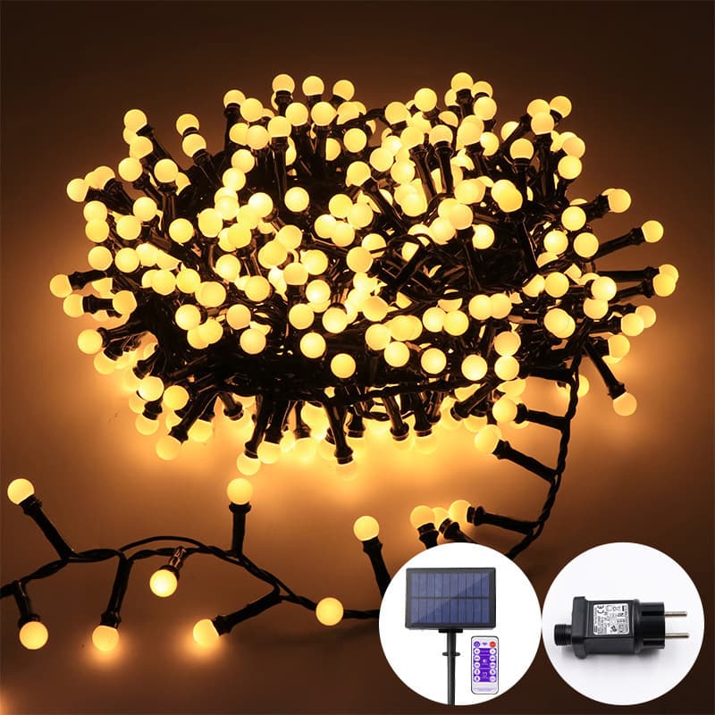 Guirlande lumineuse solaire à LED pour extérieur, étanche, pour jardin, Noël, fête et décoration de rue (5 m, 250 LED, blanc chaud)