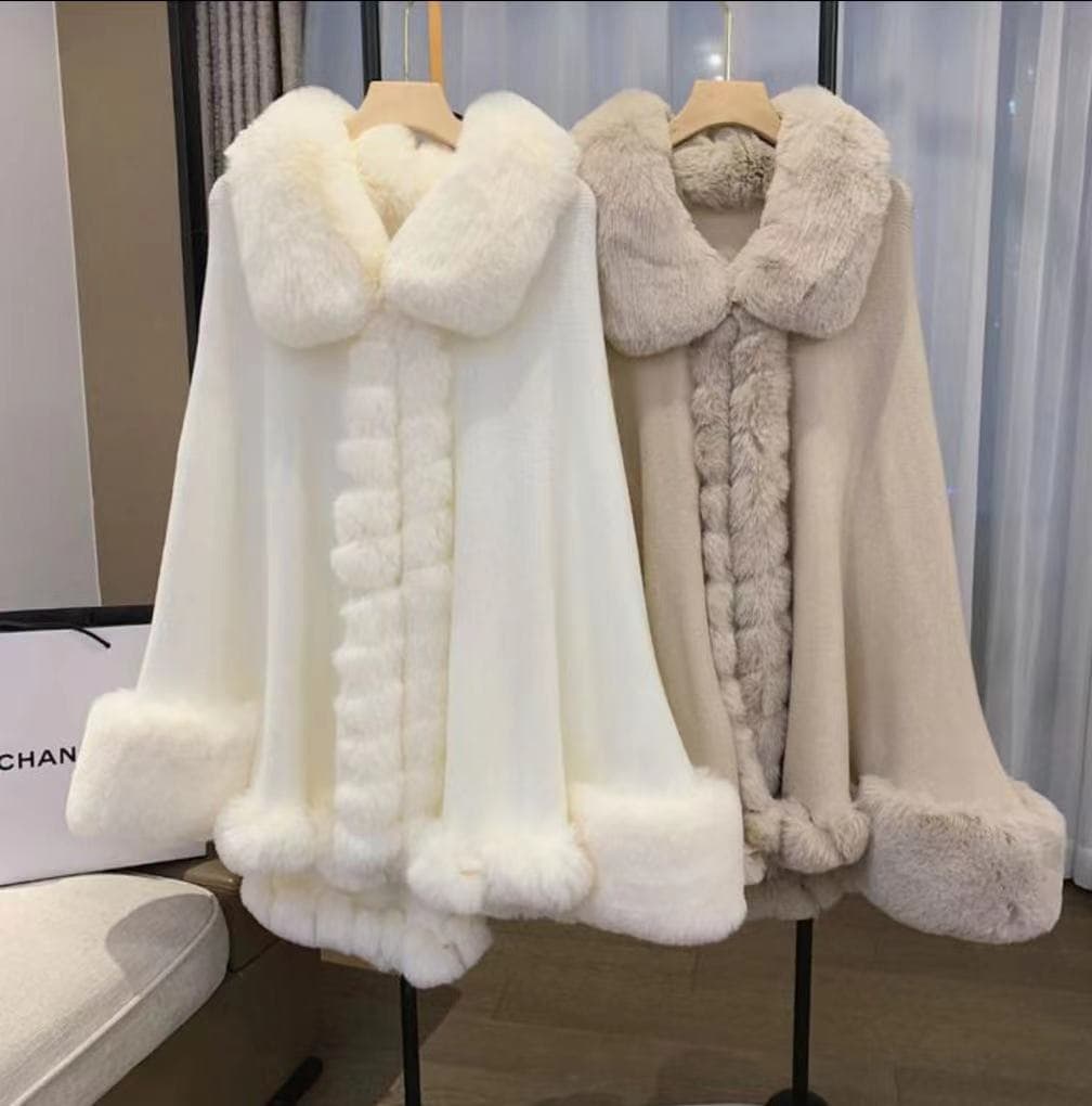 Fur collar cape cape hooded cardigan plus-size coat