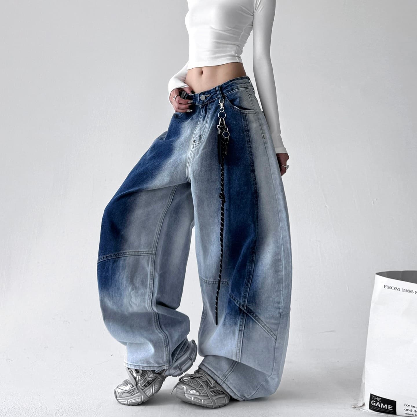 Nordlicht 2025 American Retro Gradient Washed Scimitar Jeans For Women, Autumn New Loose Lazy Style Casual Pants