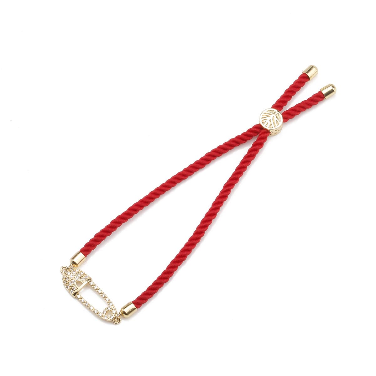 Zircon Pin Bracelet Paper Clip Interesting Gold Plated Hollow Hand Jewelry Personality Female Adjustable Red Rope Gift