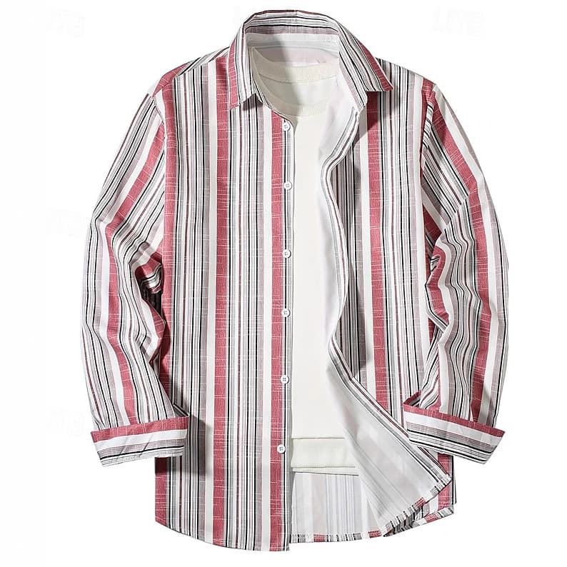 Men's Clothing Daily Casual Striped Digital Printing Long Sleeved Shirts