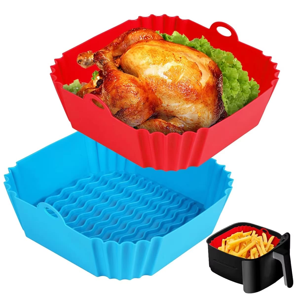 Silicone Air Fryer Pot Tray Food Safe Reusable Square BBQ Barbecue Pad Plate Airfryer Oven Baking Mold Basket Pan For Kitchen