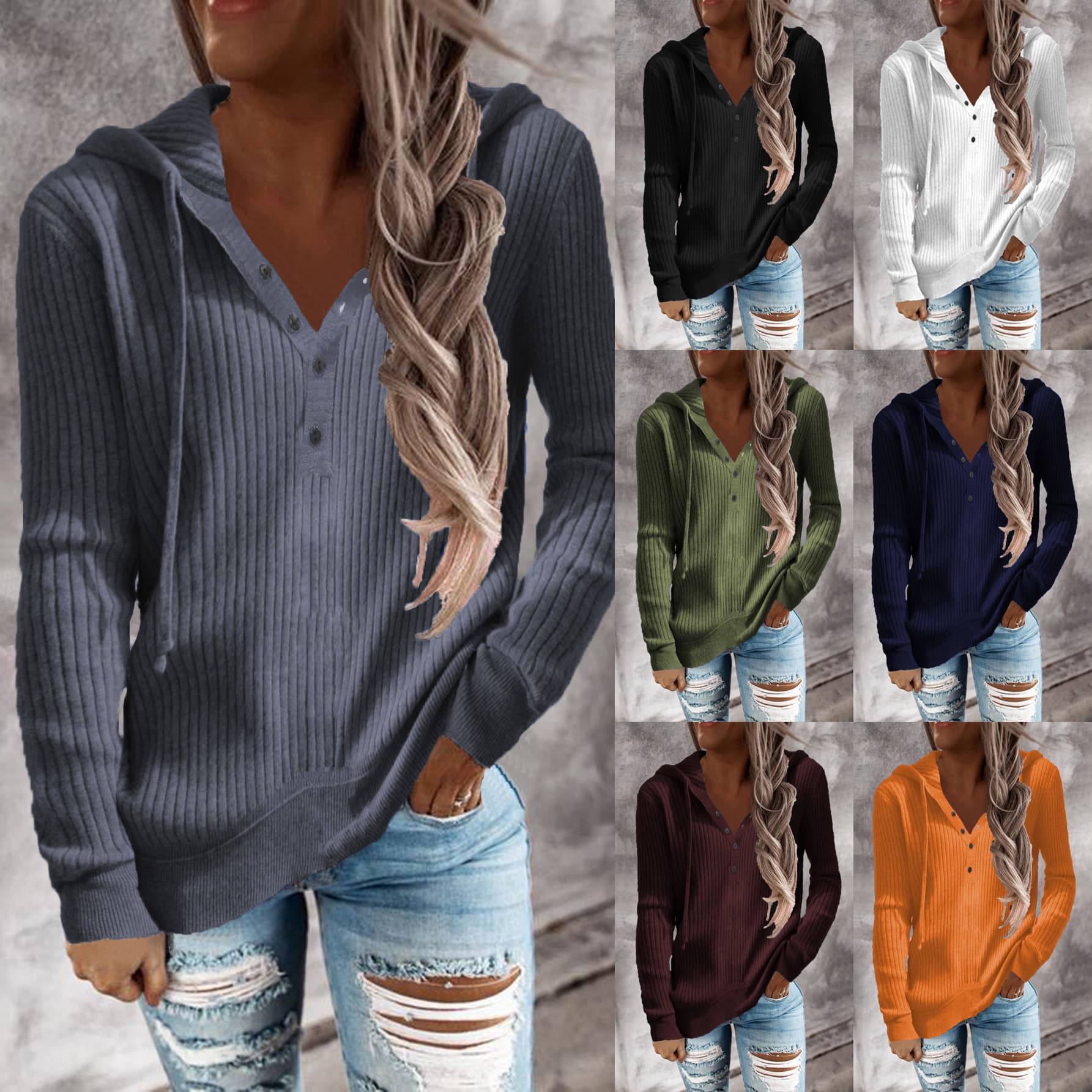 Women's Clothing Pullover Solid Sweater Urban Casual Top Long Sleeve Hooded Loose Fitting Hoodies
