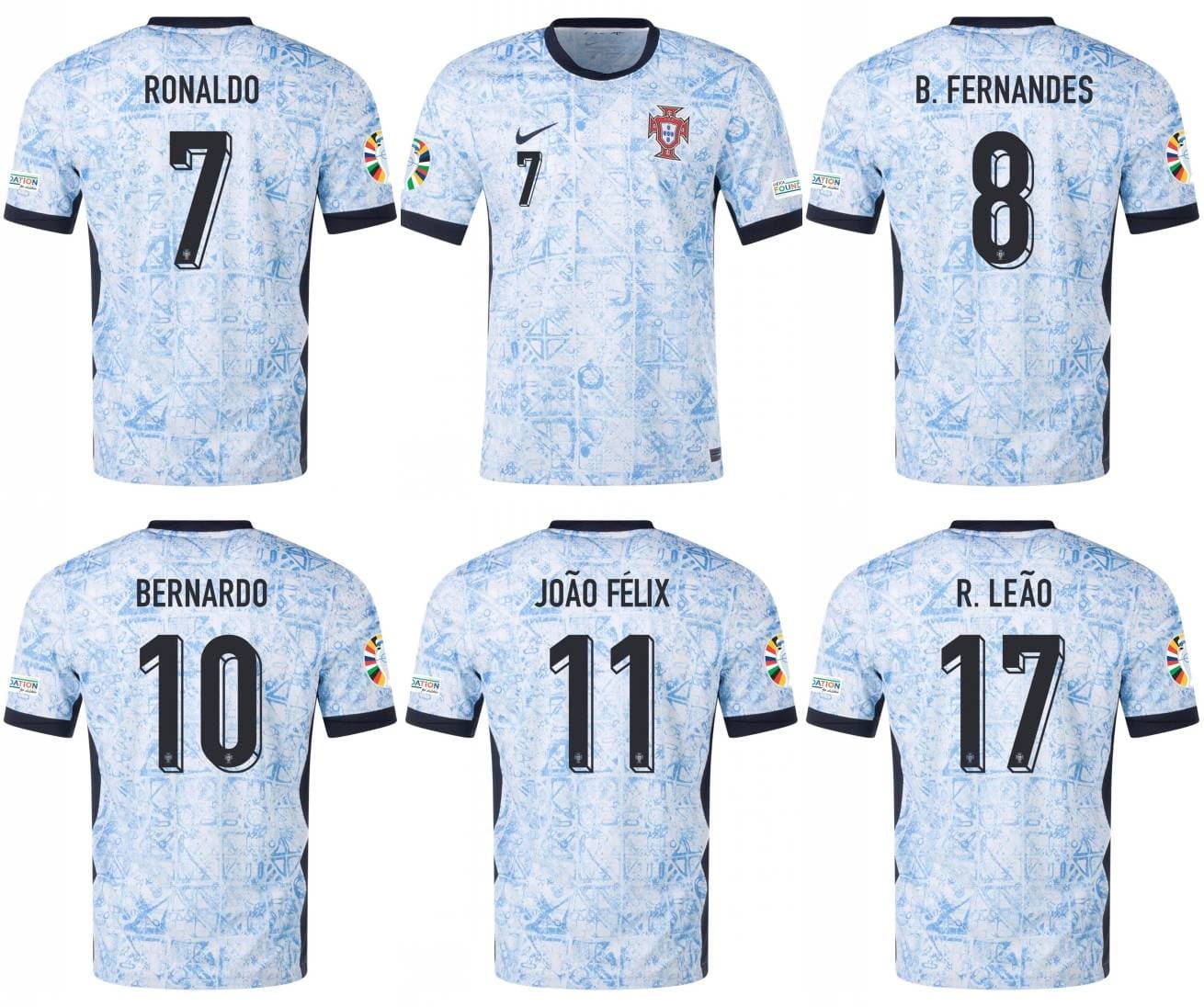 ADULT PORTUGAL RONALDO/BERNARDO/JOAO FELIX/R. LEAO/B. FERNANDES AWAY JERSEY SHIRT W/ EURO 2024 PATCHES 24/25