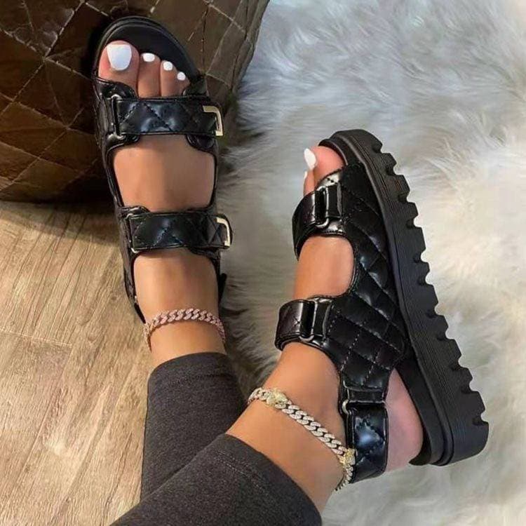 Women's Flat Sandals Velcro sandals summer new large size thick soled sandals foreign trade cross border round toed small Cstyle sandals