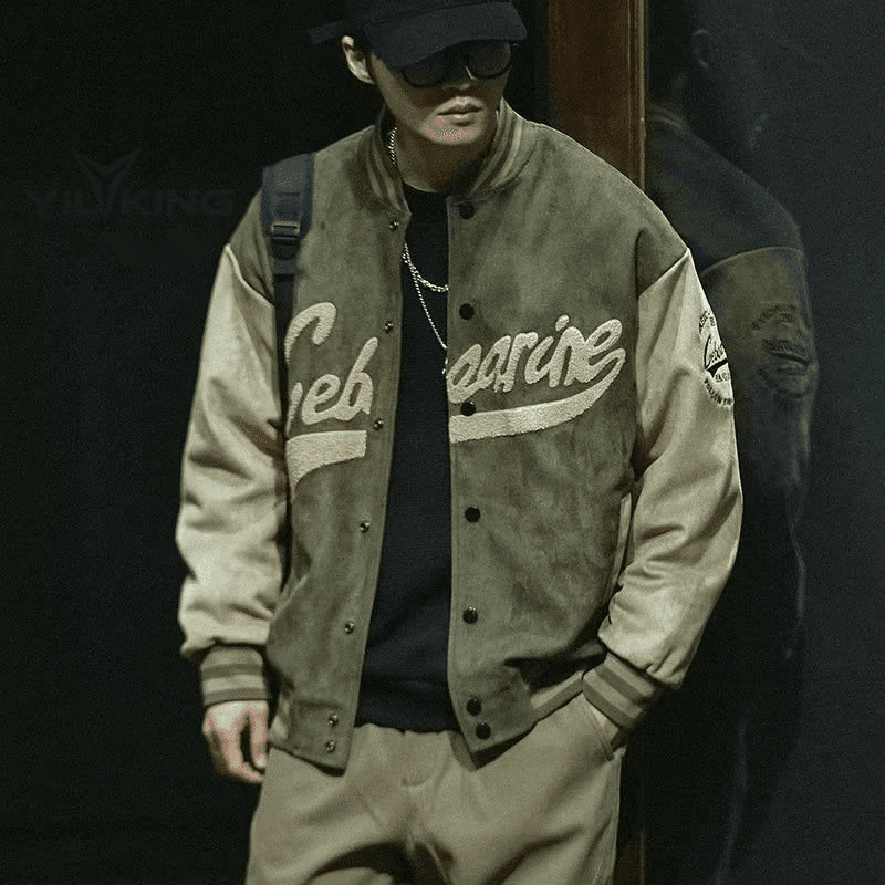 Men's Clothing Suede baseball jacket men's vintage spring and autumn new green bomber jacket jacket men