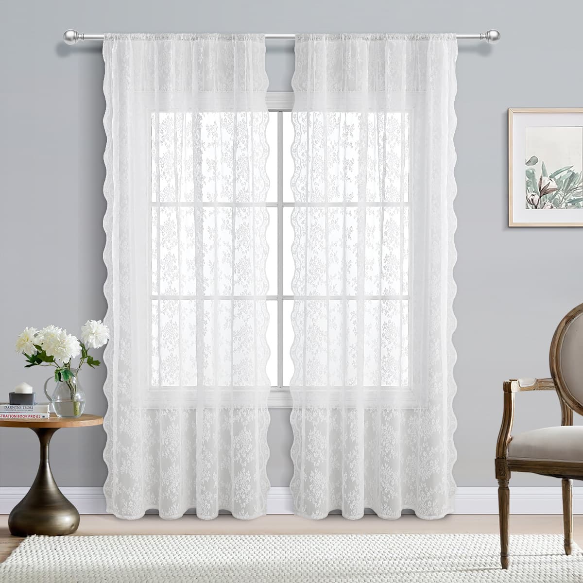 Double Lace German Curtain Rod White Lace Window Screen Blackout Lace Curtain