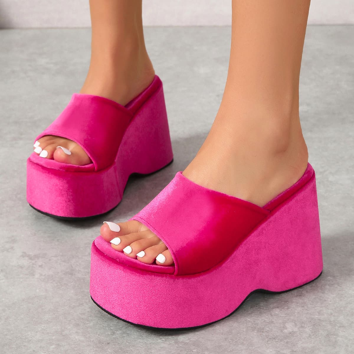 Women's Shoes Large Size Women's Thick Soled Sandals Wedge Heel One Strap Sandals Heightening Sandals