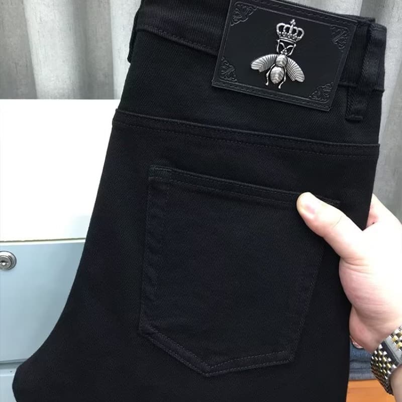 Men's Clothing Little Bee high-end autumn black jeans for men, elastic slim fit leg trousers, large size, loose straight leg