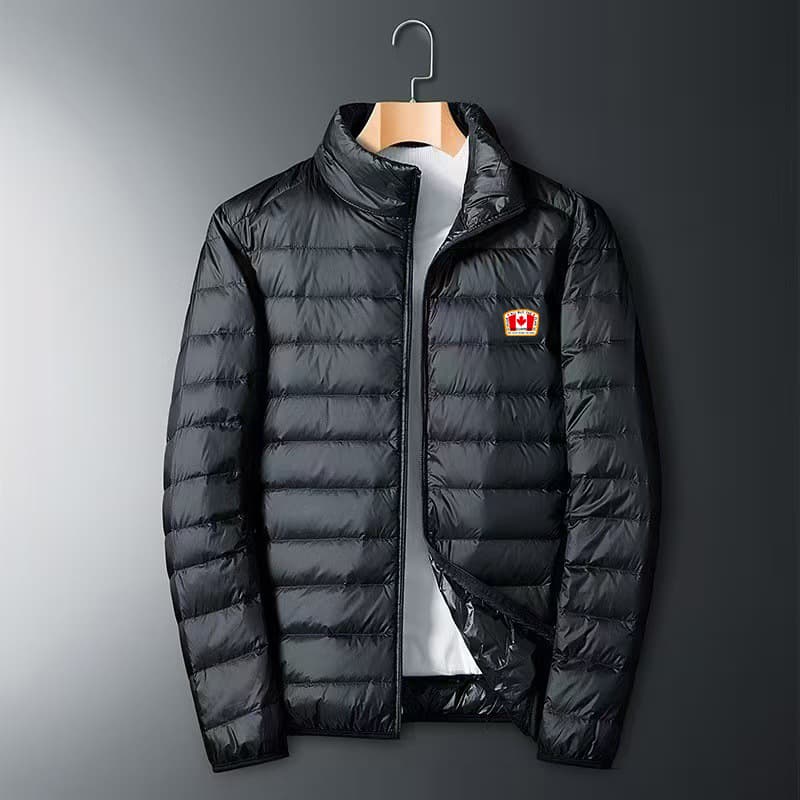 Autumn And Winter Men's Stand-up Collar Printed Light Feather Cotton Jacket, Warm Cotton Jacket, Fashionable Casual Jacket Coat