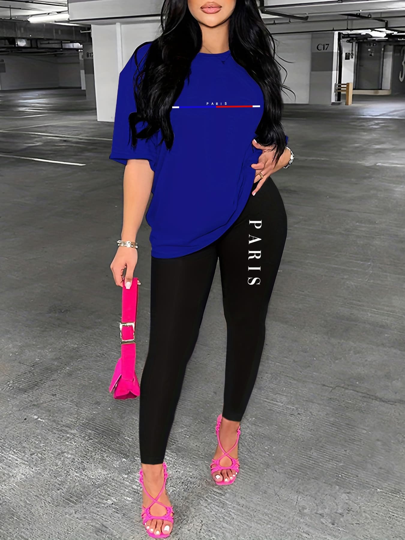 Women's Casual And Fashionable Paris Letter Pattern Printed Loose T-shirt+cropped Pants Two-piece Home Sportswear Daily Wear-230