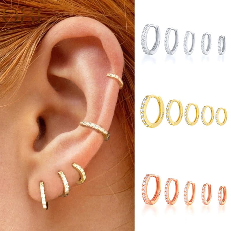 Ear Clasps Korean Version Simple Row Diamond Zircon Earrings Women's Small Fresh Round Small Ear Bone Nails