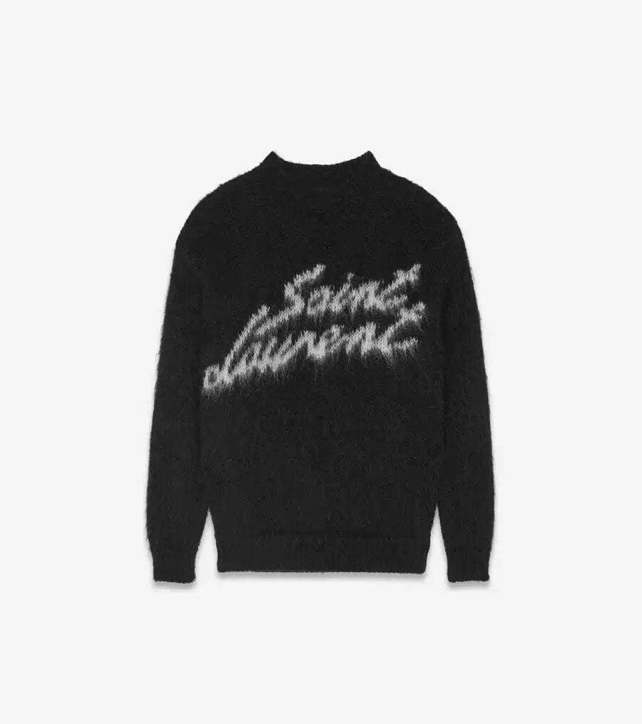 Pull ample en mohair noir doux avec lettre signature, style décontracté, pour hommes et femmes