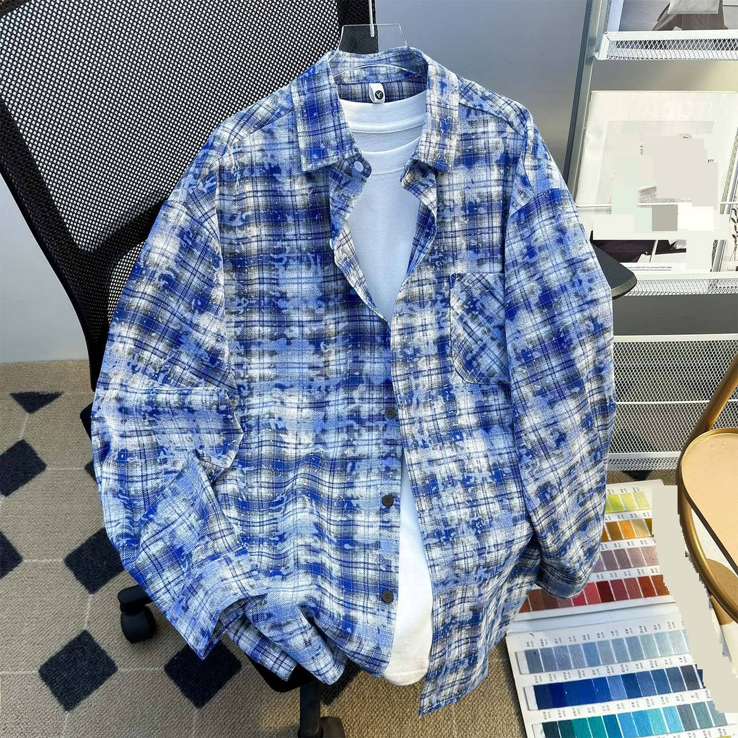 Spring And Autumn Plaid Long Sleeve Shirt Men's Casual Fashion Brand Retro Student Teenagers Handsome High Street Loose Tops