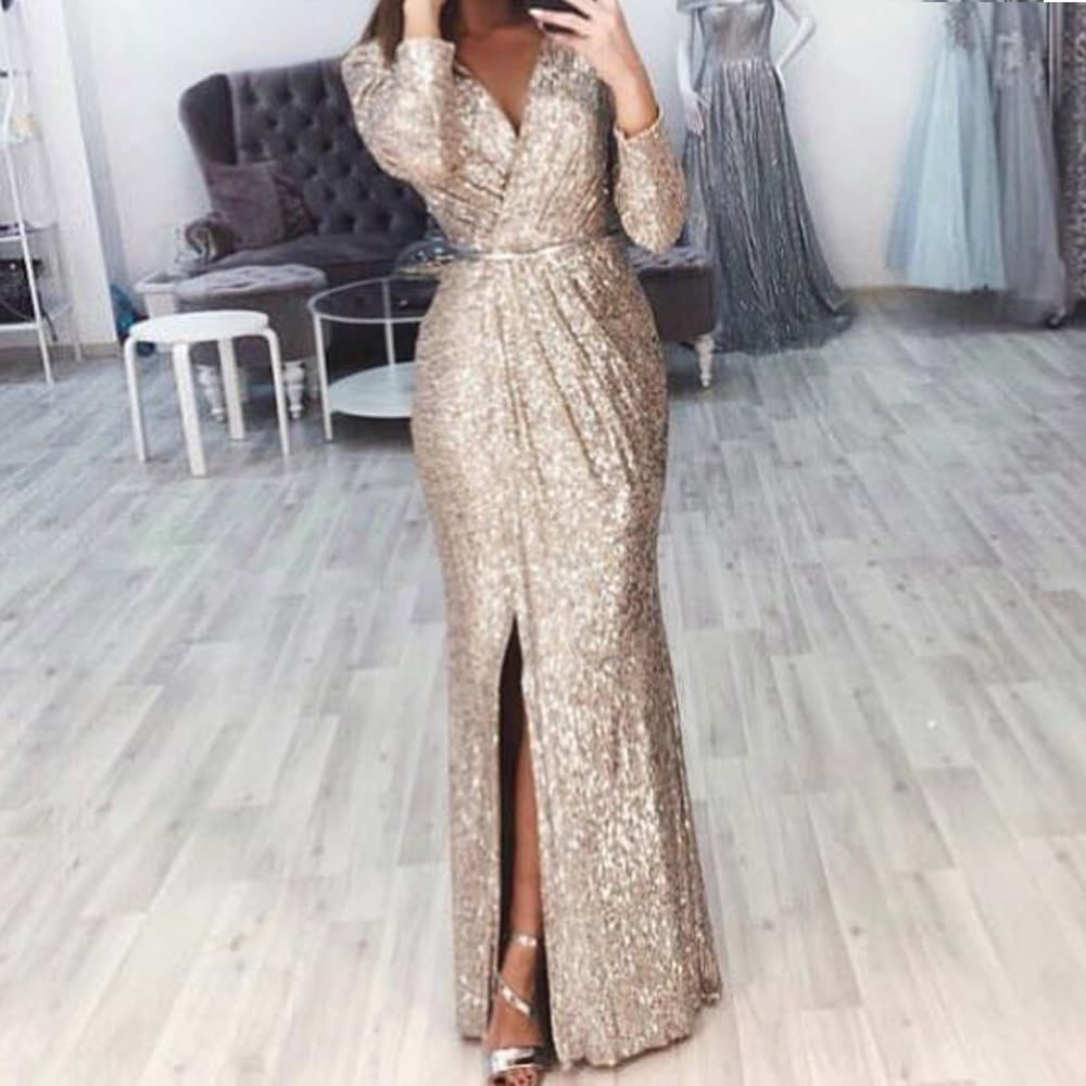 Women's Long Skirt Evening Gown Deep V-neck Sparkly Dress Dress Sexy Dress For Dinner