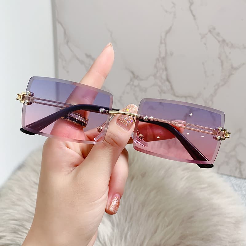 Frameless cut edge small box trendy new for women with gradually changing color ins sunglasses and personalized glasses