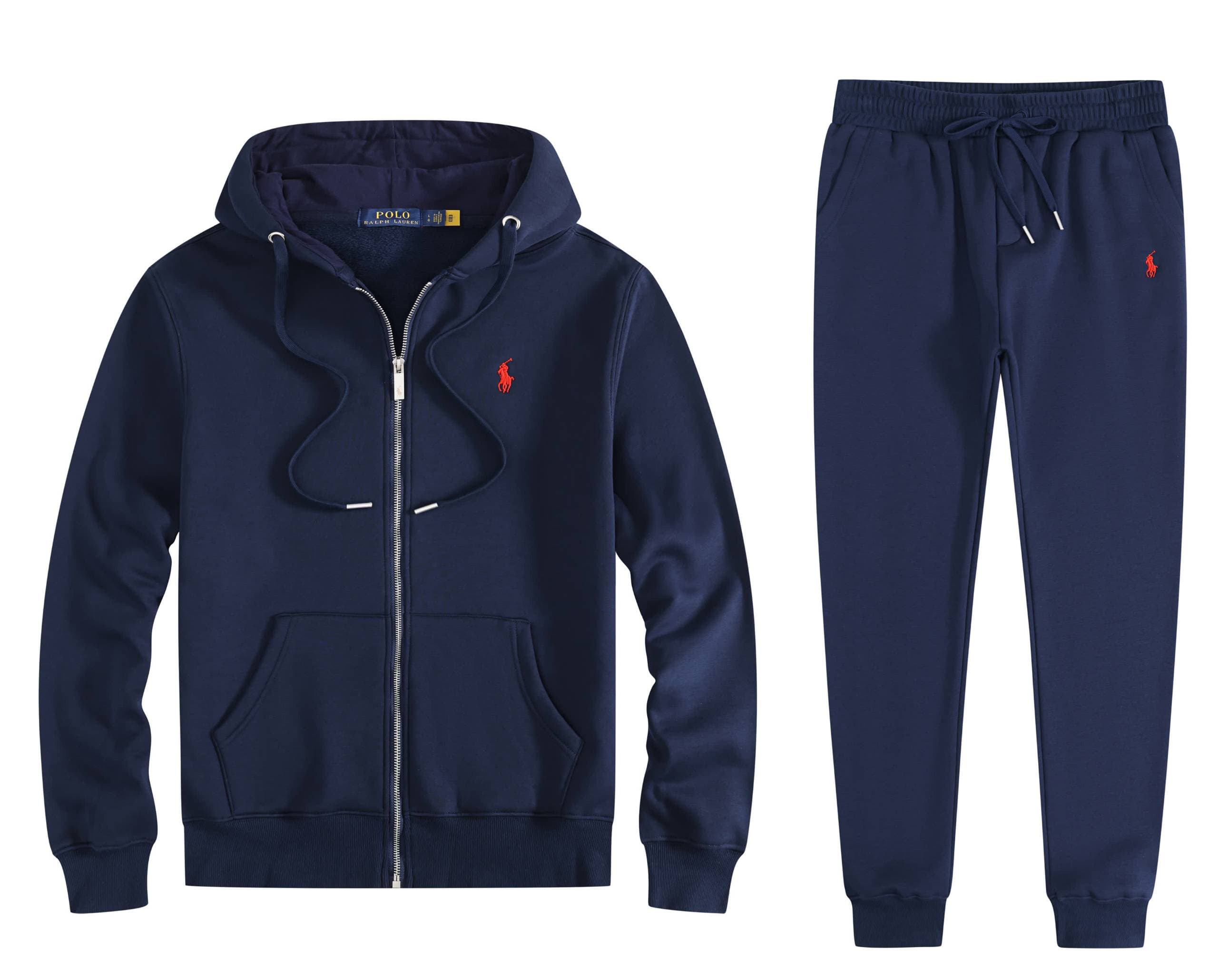 Ensemble sweat à capuche brodé Lauren, sweat à capuche noir zippé avec capuche ajustable et pantalon de jogging, emblème poney rouge, vêtements