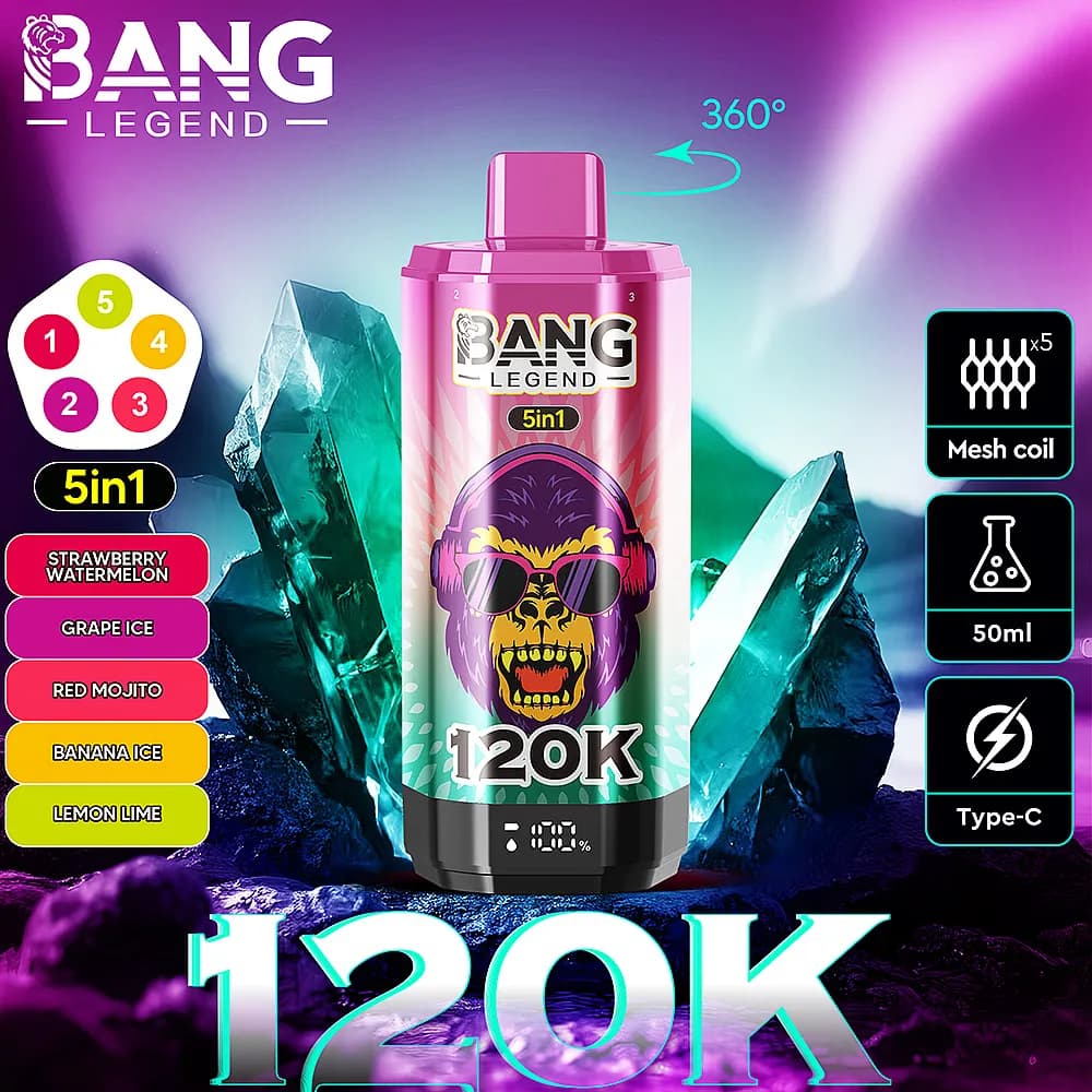 1 à 5 cigarettes électroniques jetables Bang Legend 120K bouffées 5 en 1, saveurs ajustables, mesh premium (entrepôt UE)
