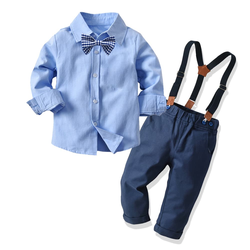 Mother & Kids Children's Suit Spring And Autumn Long-sleeved Shirt, Suspenders, Long Trousers, Bow Suit Banquet Formal Four-piece Set