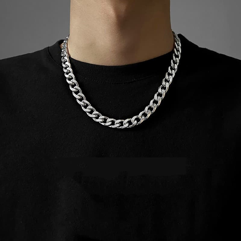 Titanium Steel Colorless Cuban Necklace for Men and Women Hip Hop Cool Street Thick Chain Sweater Chain