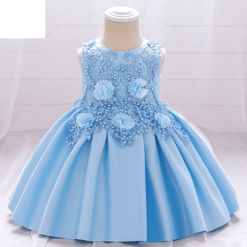 Mother & Kids 2024 European and American children's clothing new girls dress infant beaded flower tutu skirt one-year-old baby baby dress