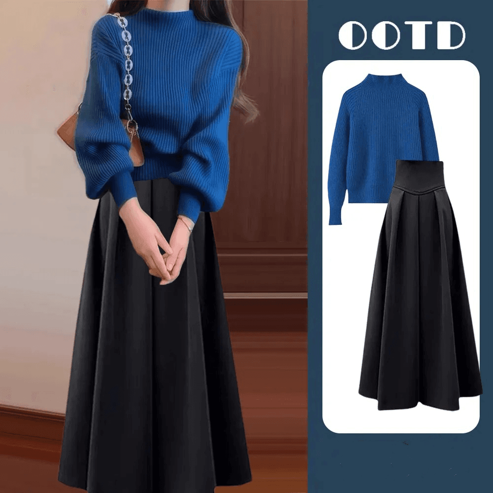 Women’S Clothing Fashionable And Exquisite Autumn And Winter Slim Suits Knitted Slim Sweaters Versatile Temperament Skirt Two Piece Suit