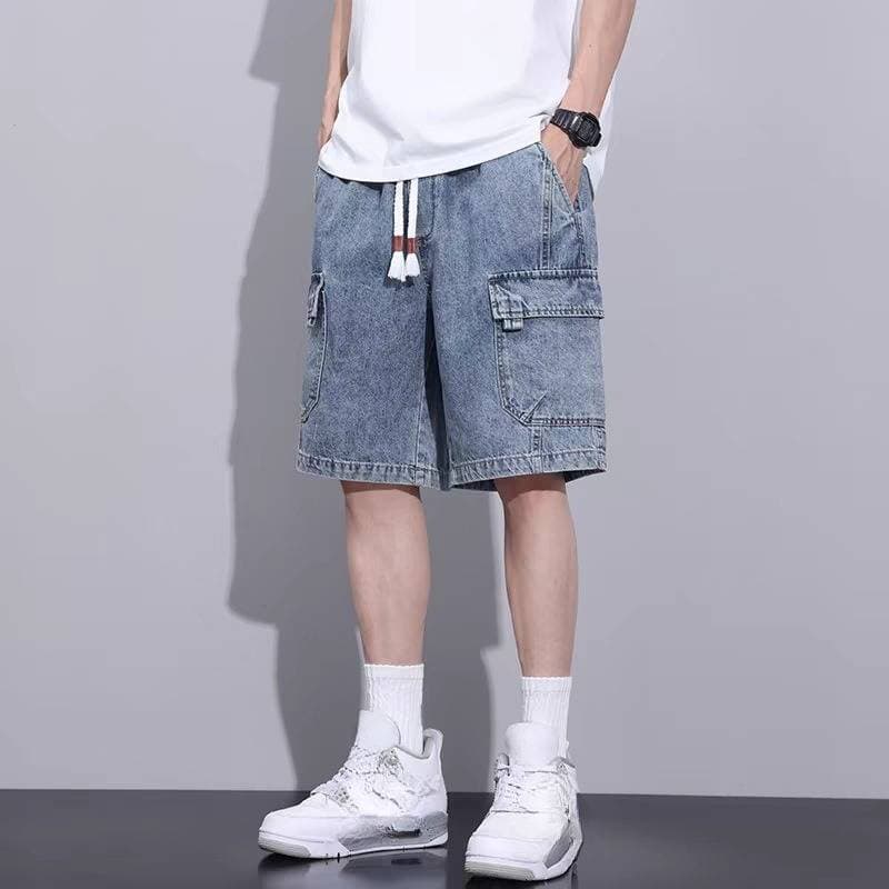 Men's Clothing Workwear Denim Shorts Men's Summer Thin Fashion Loose Retro High Street Five Point Pants