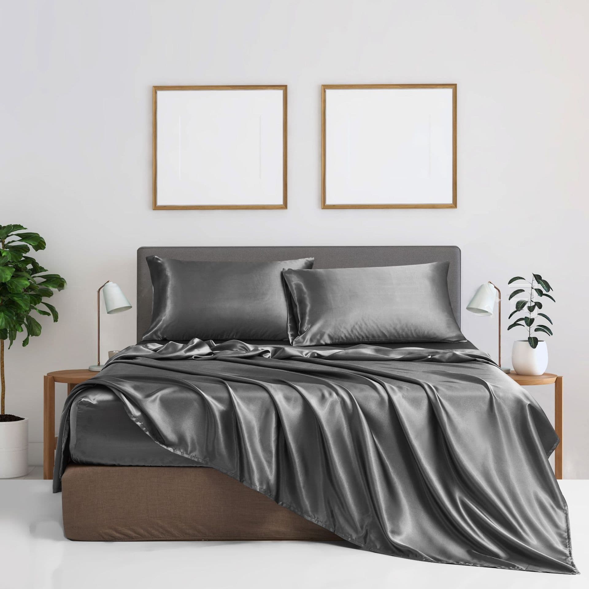 Satin Bed Sheet Set 4 Piece Luxury Bedding With Fitted Sheet Flat Sheet Pillowcases Ultra Soft Skin Friendly Fabric