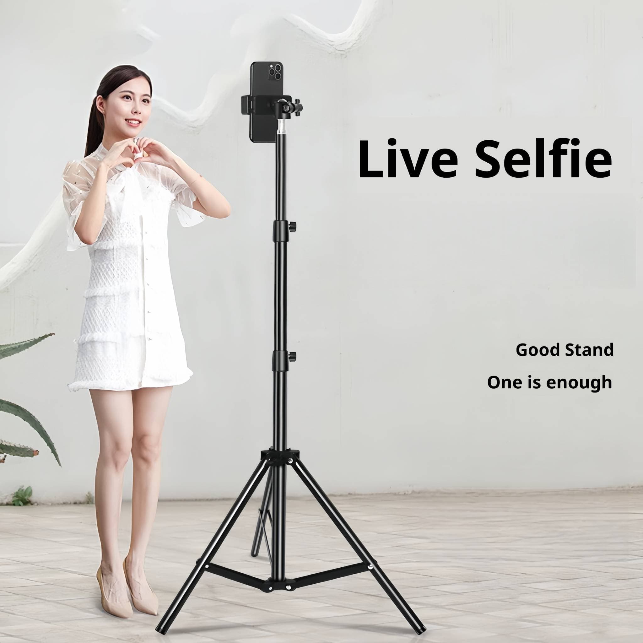 Professional Phone Tripod Stand With Bluetooth Remote - Adjustable Height (55cm/1.7m/2.1m) For Live Streaming (Includes Phone Holder & Carry Bag)