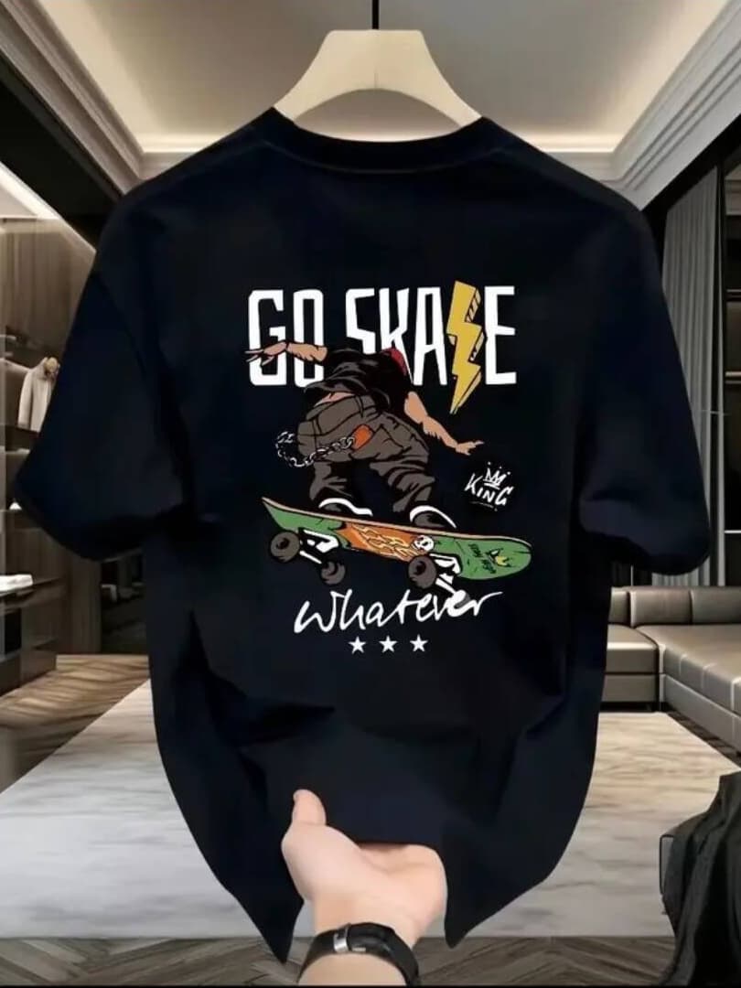 【DORAE】2026 Unisex T-shirt (Heavyweight Cotton) Black ("GO SKATE" Print & 3D Textured Print) – Casual Style For City Walk
