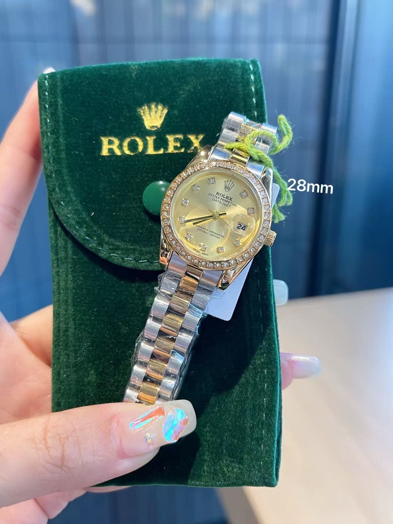 Montre femme édition limitée 28 mm, verre saphir AAA serti de diamants, bracelet en acier massif 316, mouvement à quartz, cadeau d'anniversaire.